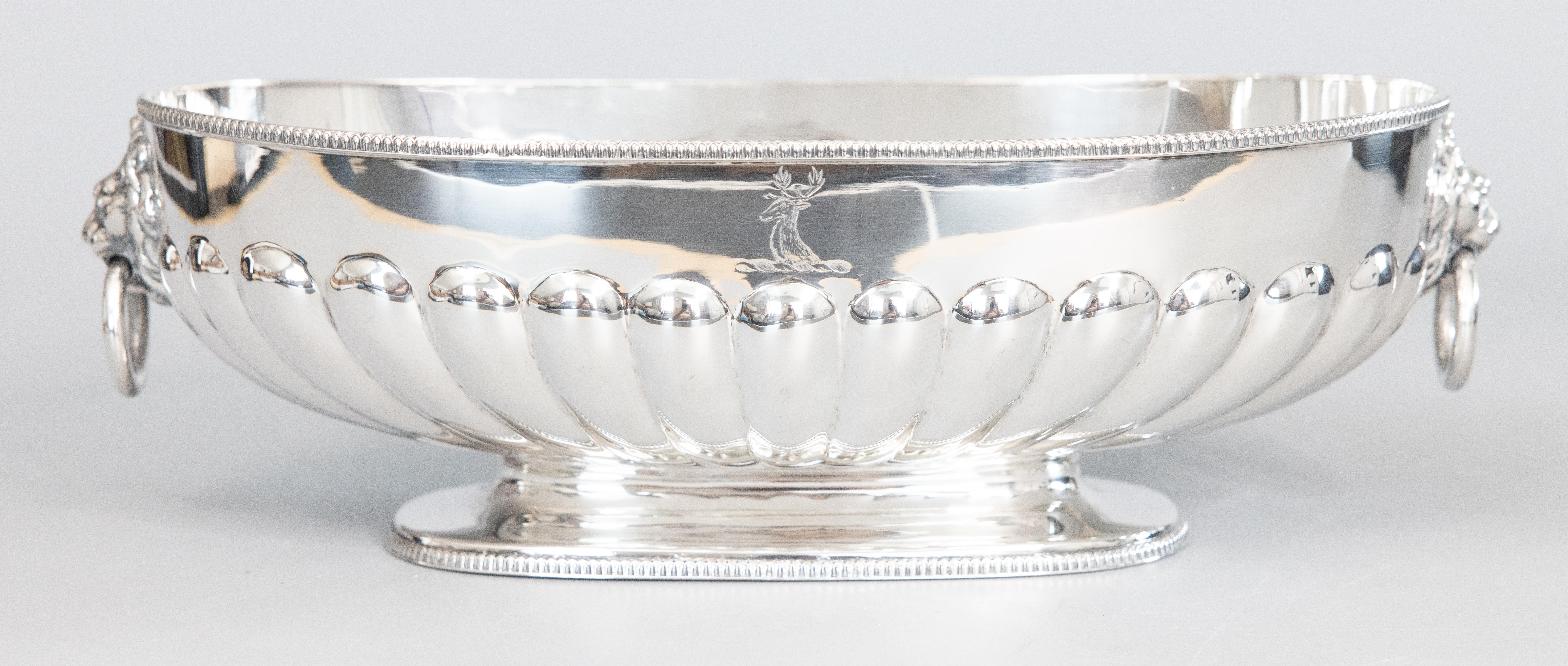Antique English Silver Plate Lion Heads Oval Pedestal Centerpiece Bowl For Sale 8