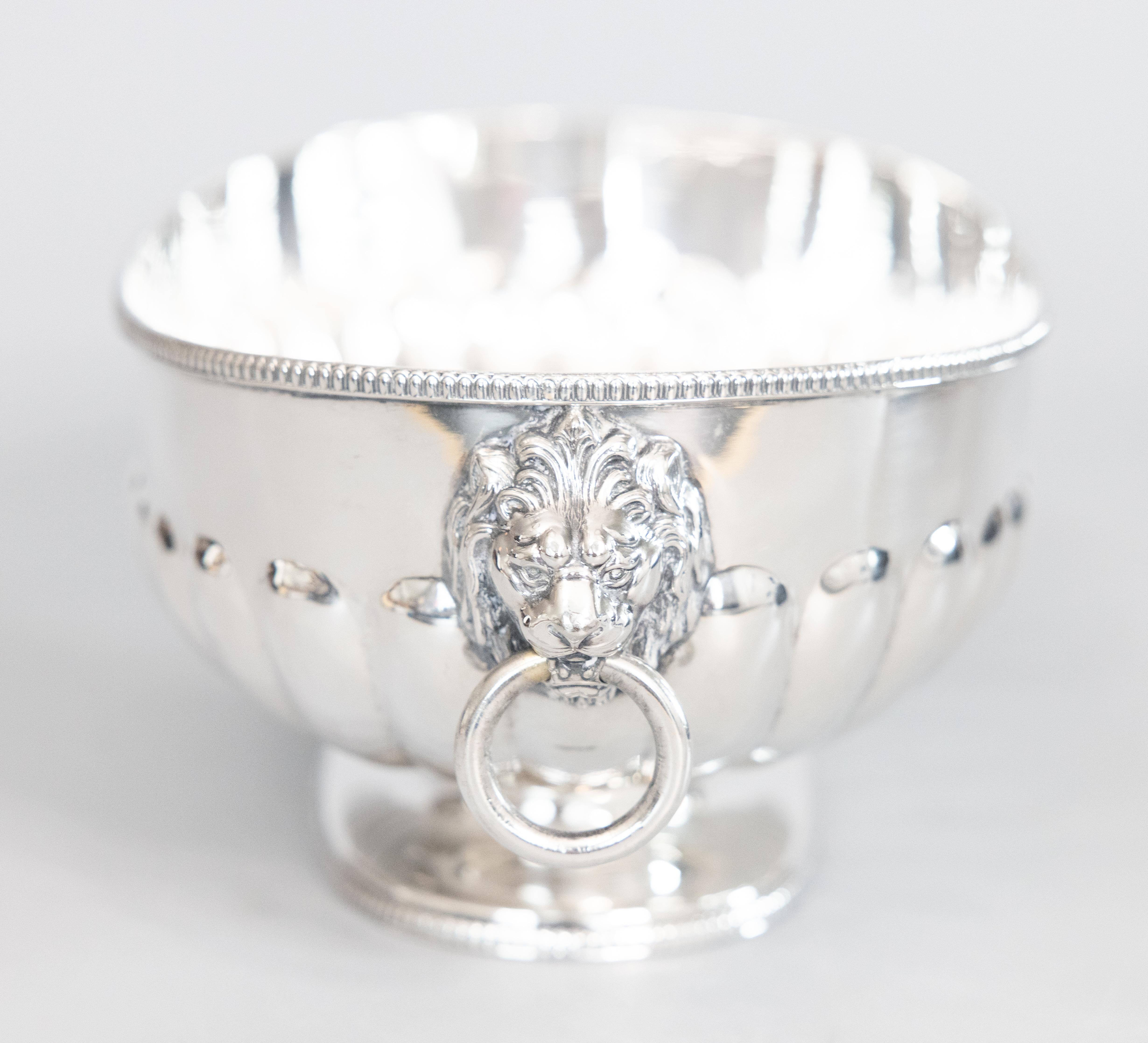20th Century Antique English Silver Plate Lion Heads Oval Pedestal Centerpiece Bowl For Sale