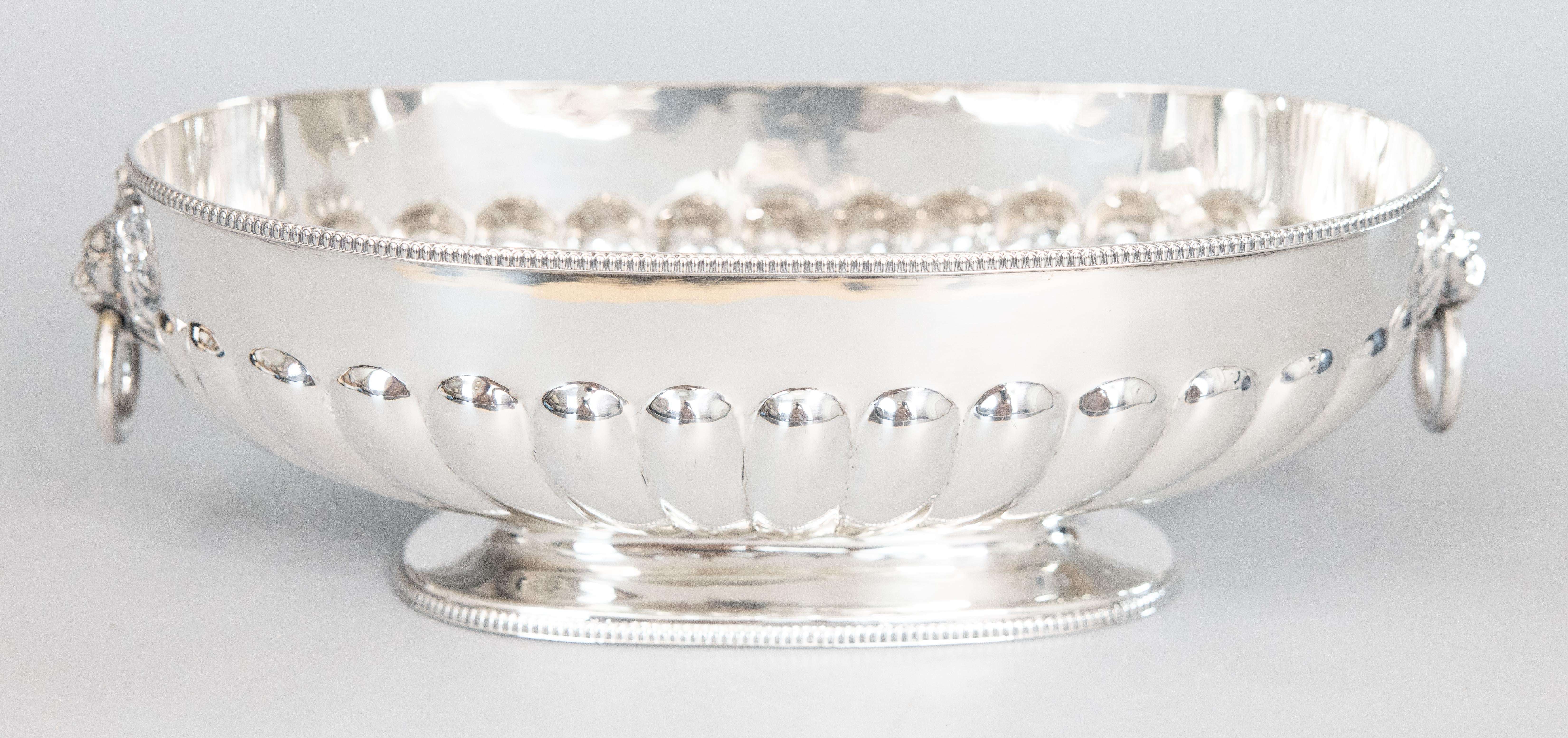 Antique English Silver Plate Lion Heads Oval Pedestal Centerpiece Bowl For Sale 1