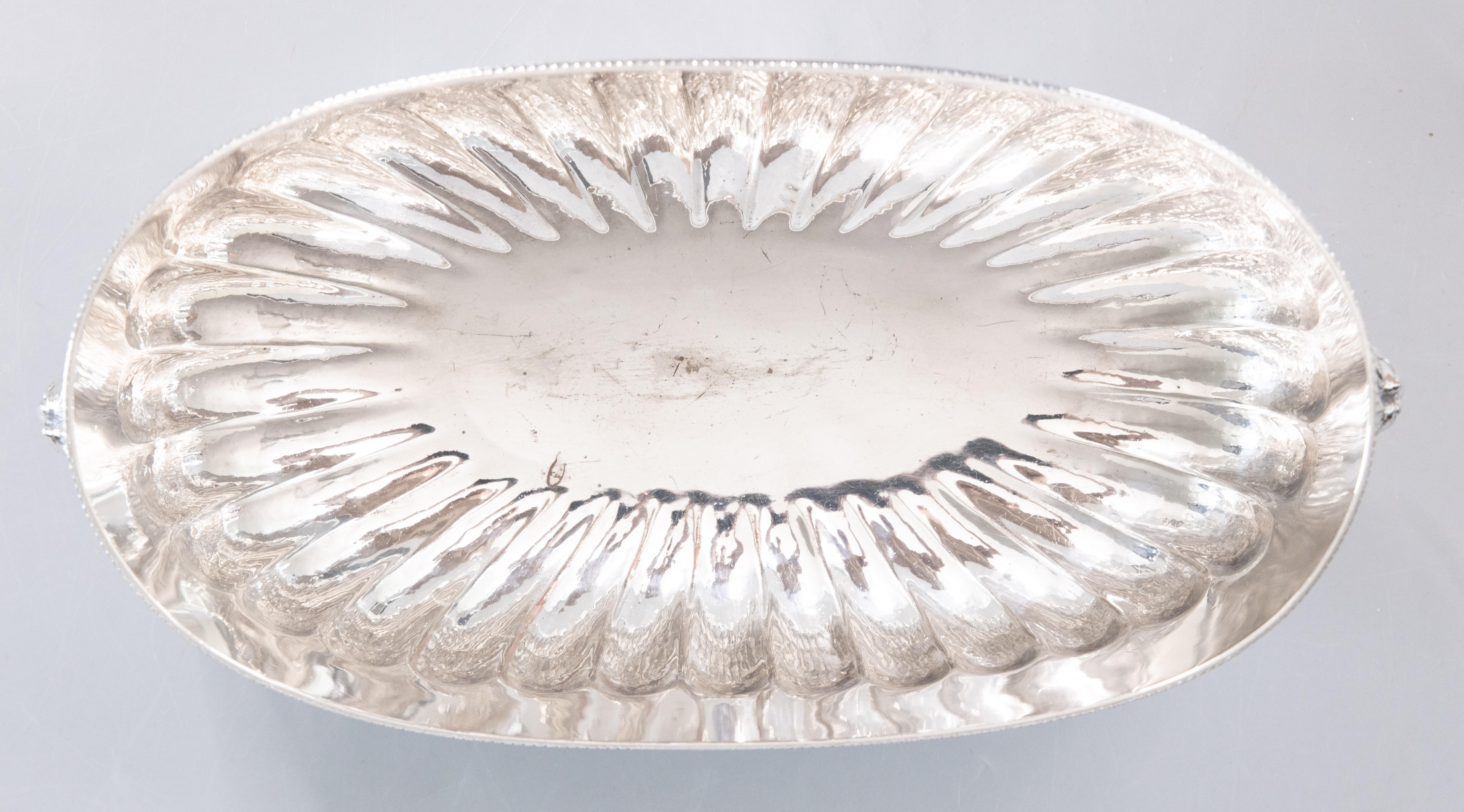 Antique English Silver Plate Lion Heads Oval Pedestal Centerpiece Bowl For Sale 3