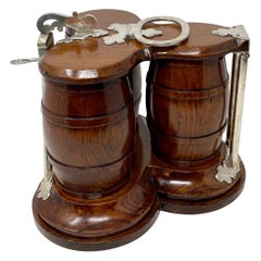 Antique English Silver-Plate Mounted Golden Oak Cigar Holder, Circa 1880-1890