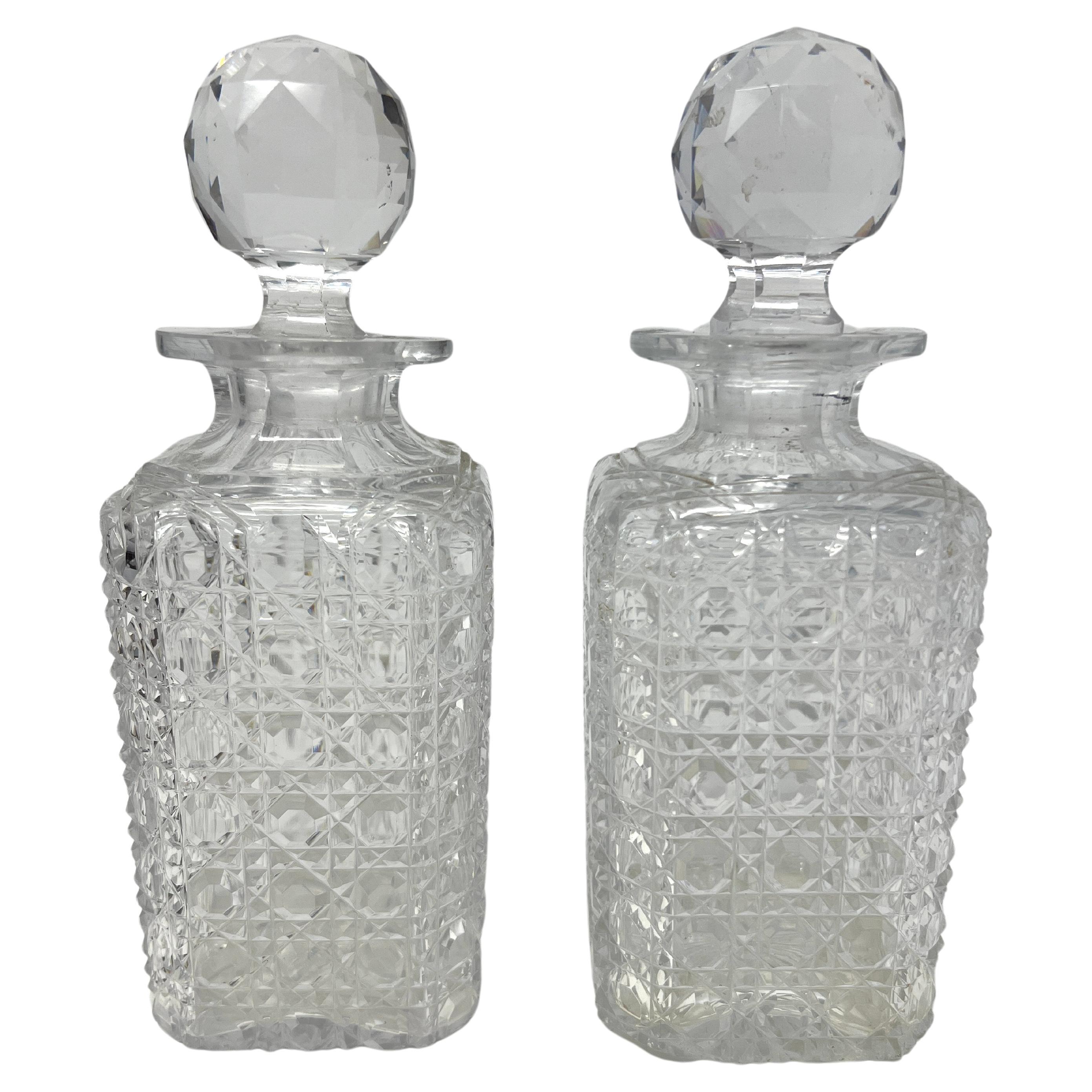 Antique English Silver Plate Mounted Oak & Crystal 2 Bottle Tantalus, Circa 1880.
