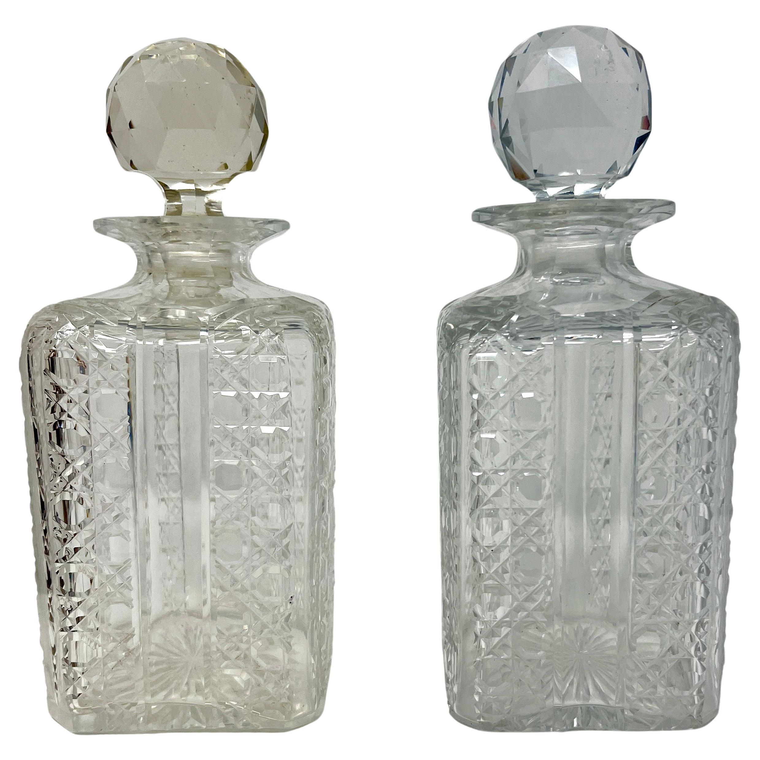 19th Century Antique English Silver Plate Mounted Oak & Crystal 2 Bottle Tantalus, Circa 1880