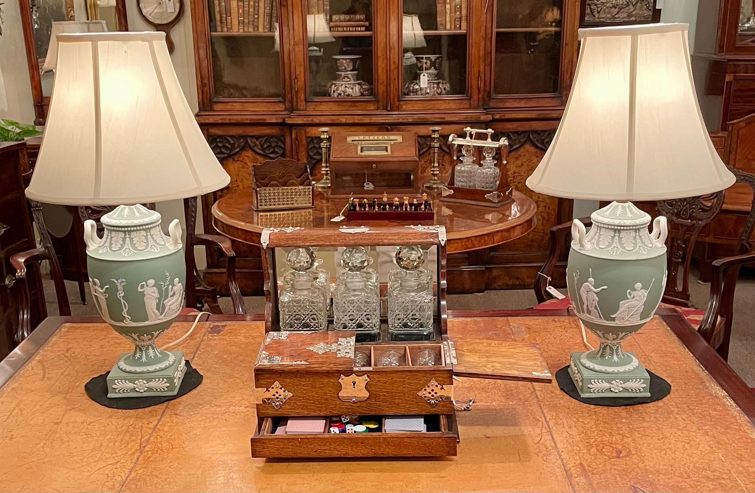 Antique English Silver-Plate, Oak & Cut Crystal Tantalus Games Box, Circa 1890. For Sale 8