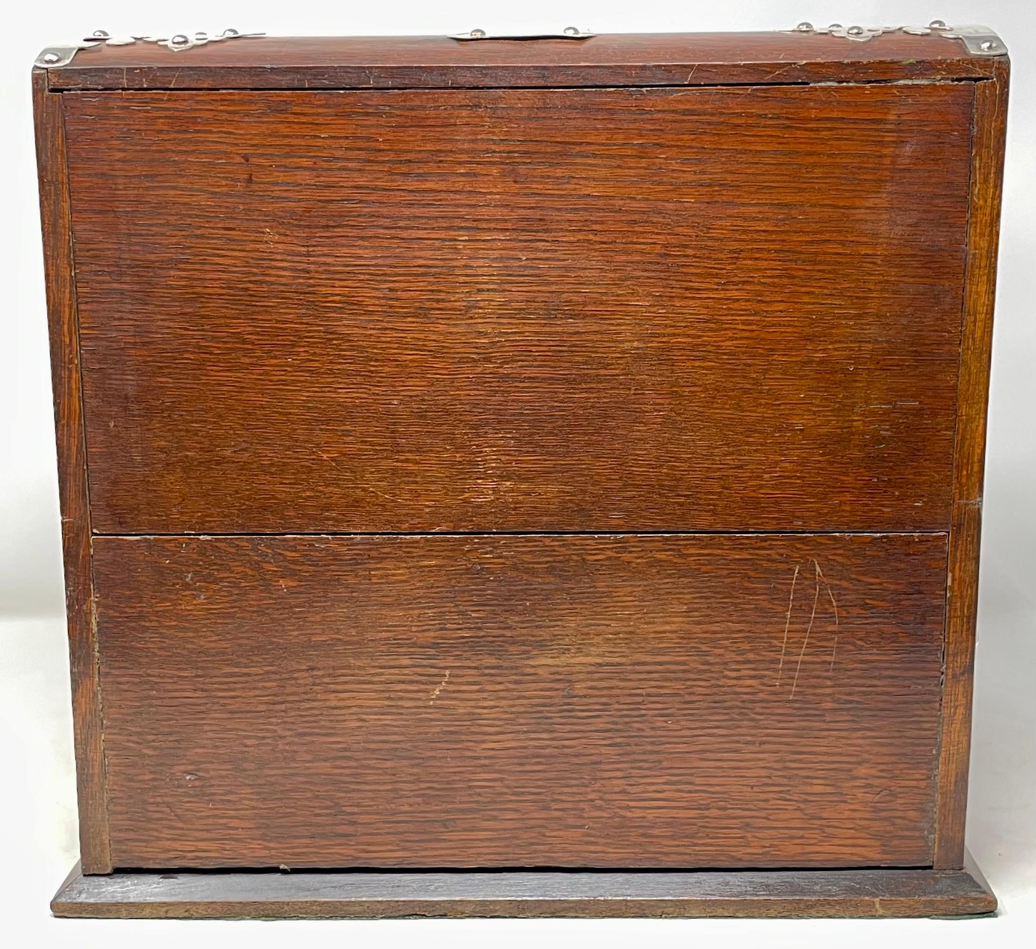 Silver Plate Antique English Silver-Plate, Oak & Cut Crystal Tantalus Games Box, Circa 1890. For Sale