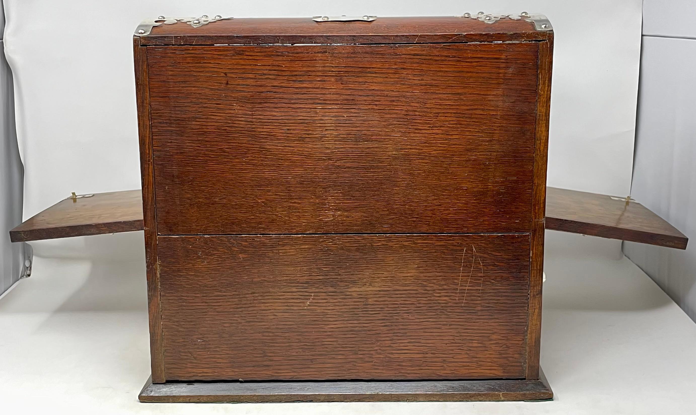 Antique English Silver-Plate, Oak & Cut Crystal Tantalus Games Box, Circa 1890. For Sale 1