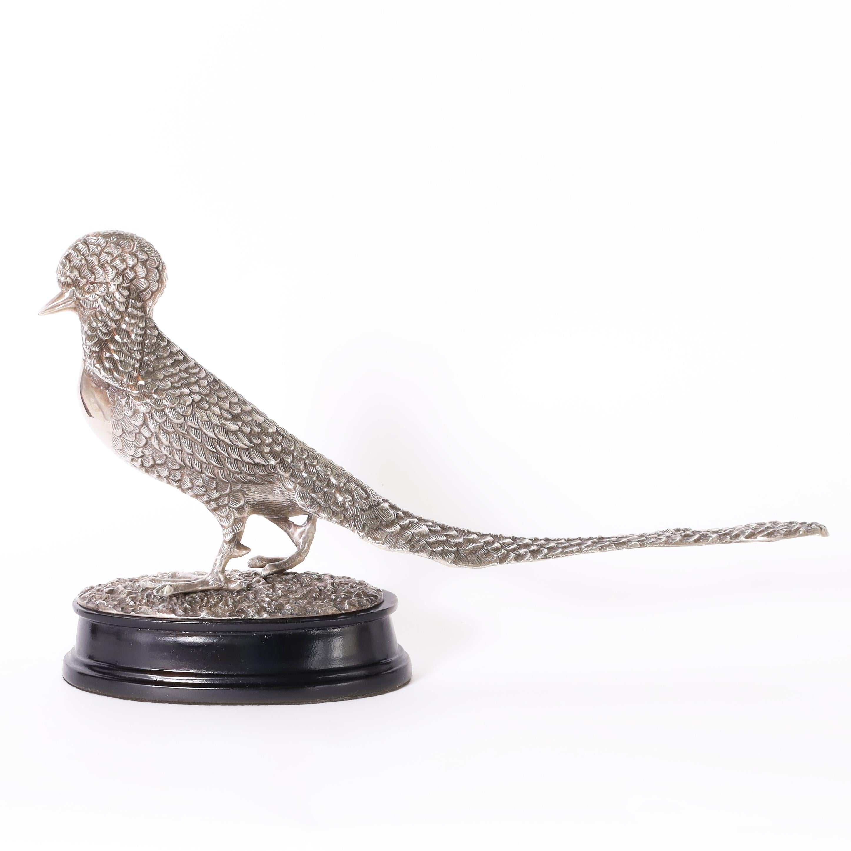 Antique English Silver Plate Pheasant Sculpture In Good Condition For Sale In Palm Beach, FL