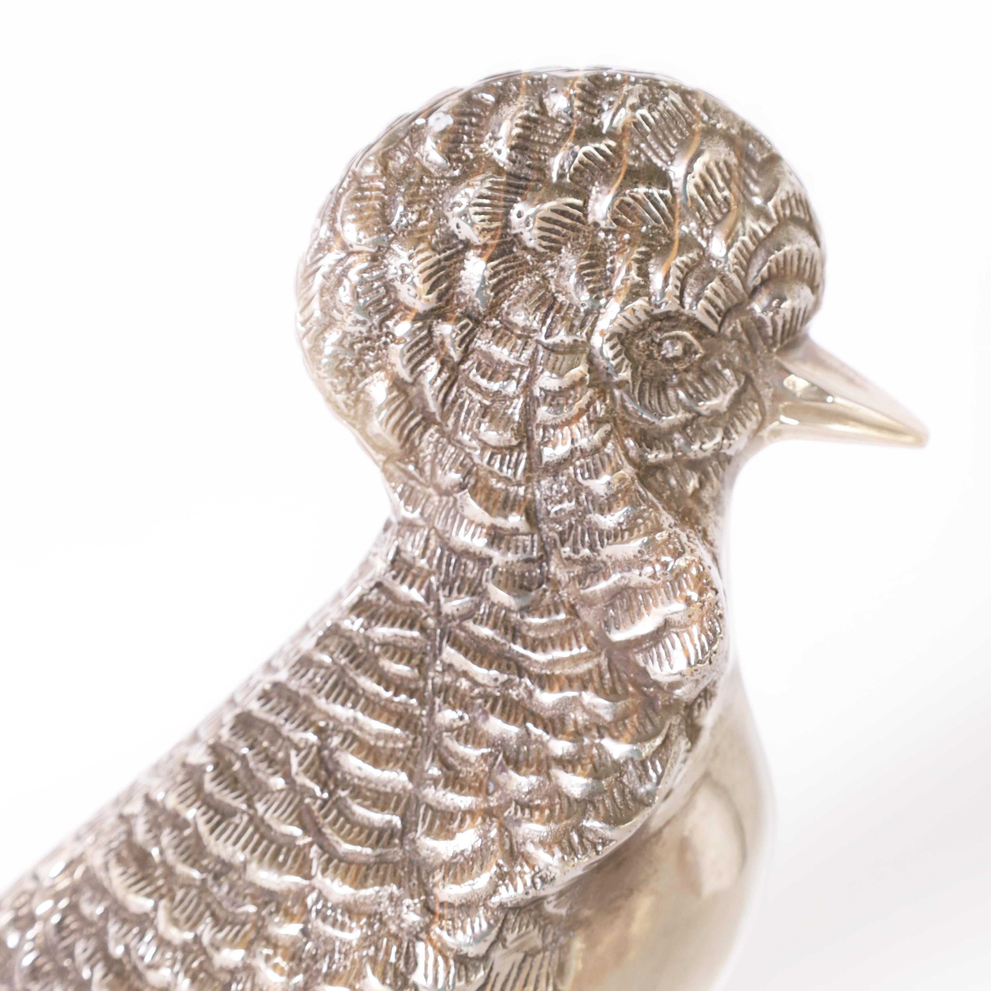 20th Century Antique English Silver Plate Pheasant Sculpture For Sale
