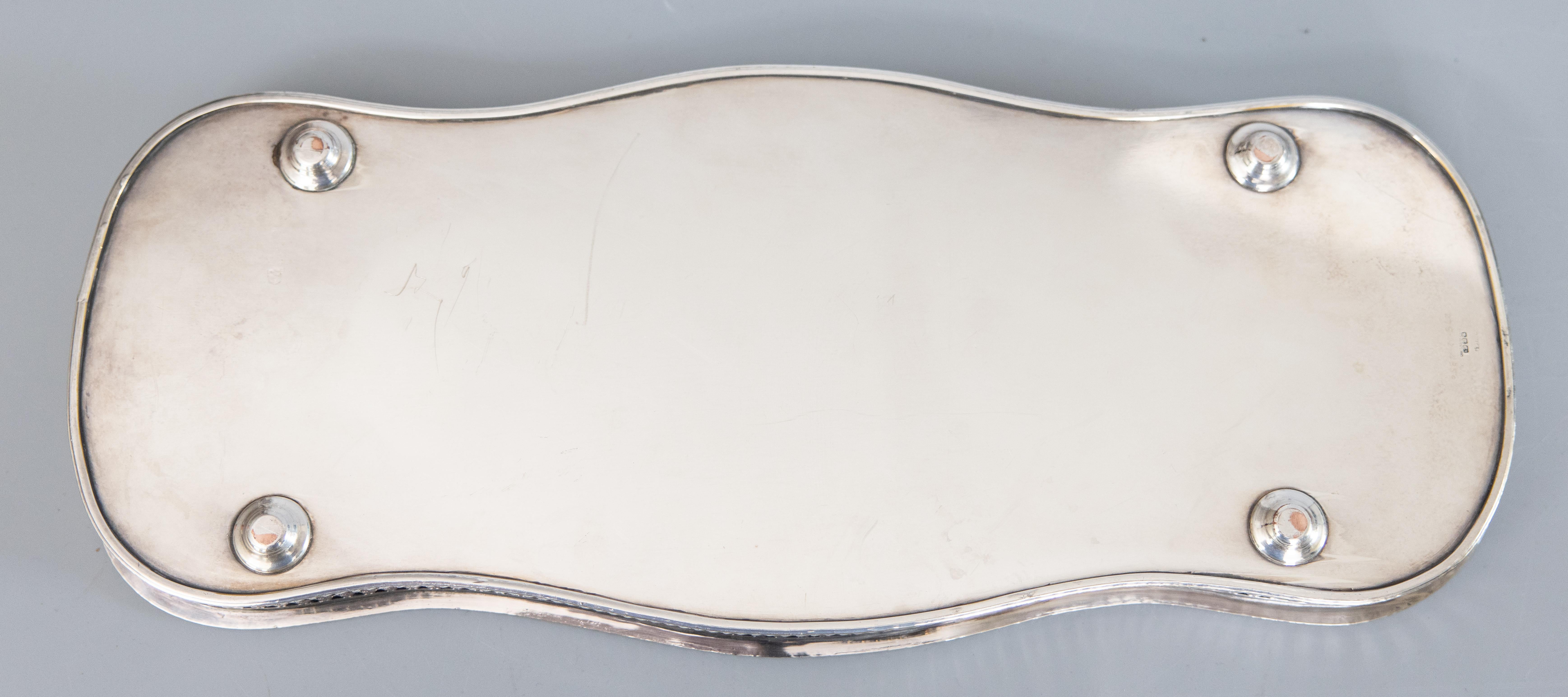 Antique English Silver Plate Serpentine Gallery Tray 7