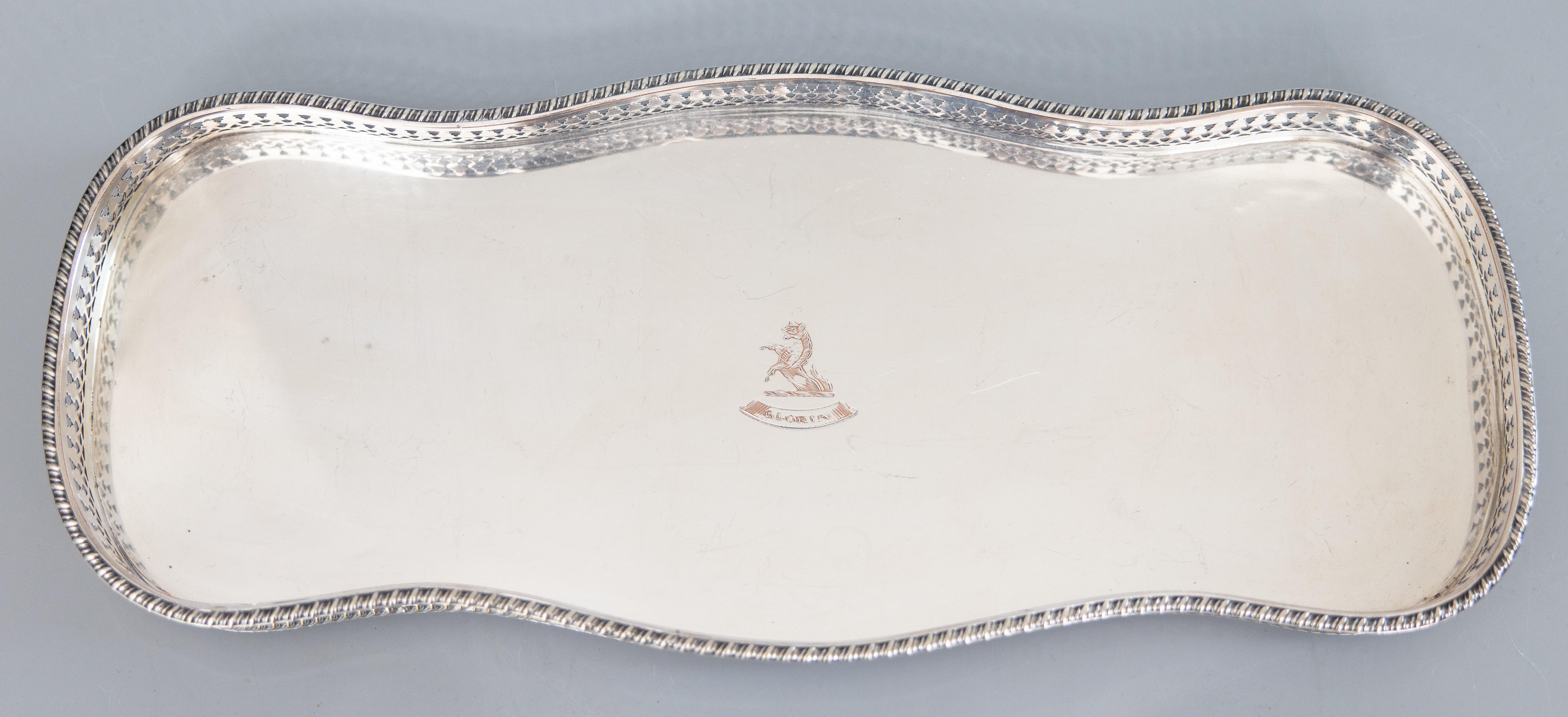 Antique English Silver Plate Serpentine Gallery Tray In Good Condition In Pearland, TX