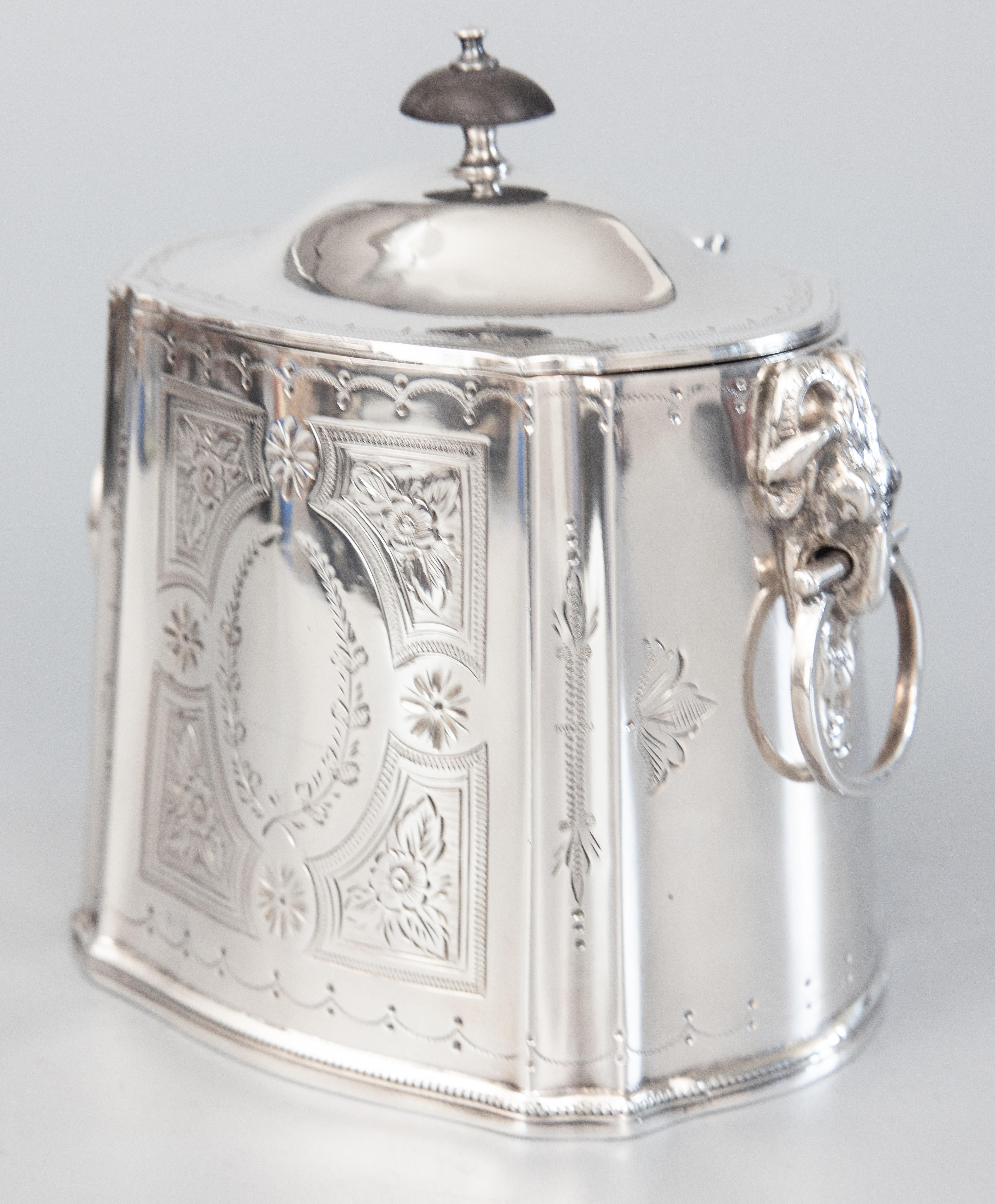 Georgian Antique English Silver Plate Tea Caddy Ram Handles