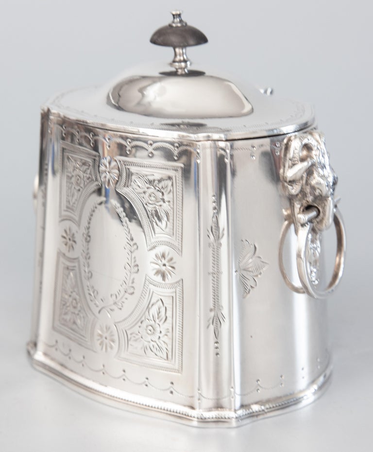 Georgian Antique English Silver Plate Tea Caddy Ram Handles For Sale