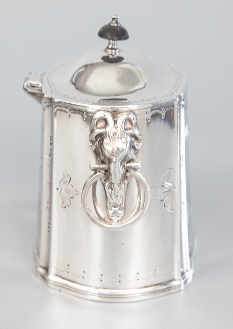 Early 20th Century Antique English Silver Plate Tea Caddy Ram Handles For Sale