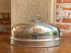 Antique English Silver Plate Turkey Meat DOME Food Cover Eagle Engraved Copper
