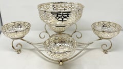 Antique English Silver-Plated 5 Piece Floral Epergne with Piercework, Circa 1900
