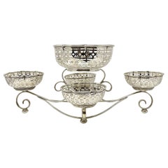 Antike englische versilberte 5teilige geblümte Epergne mit Piercework, um 1900