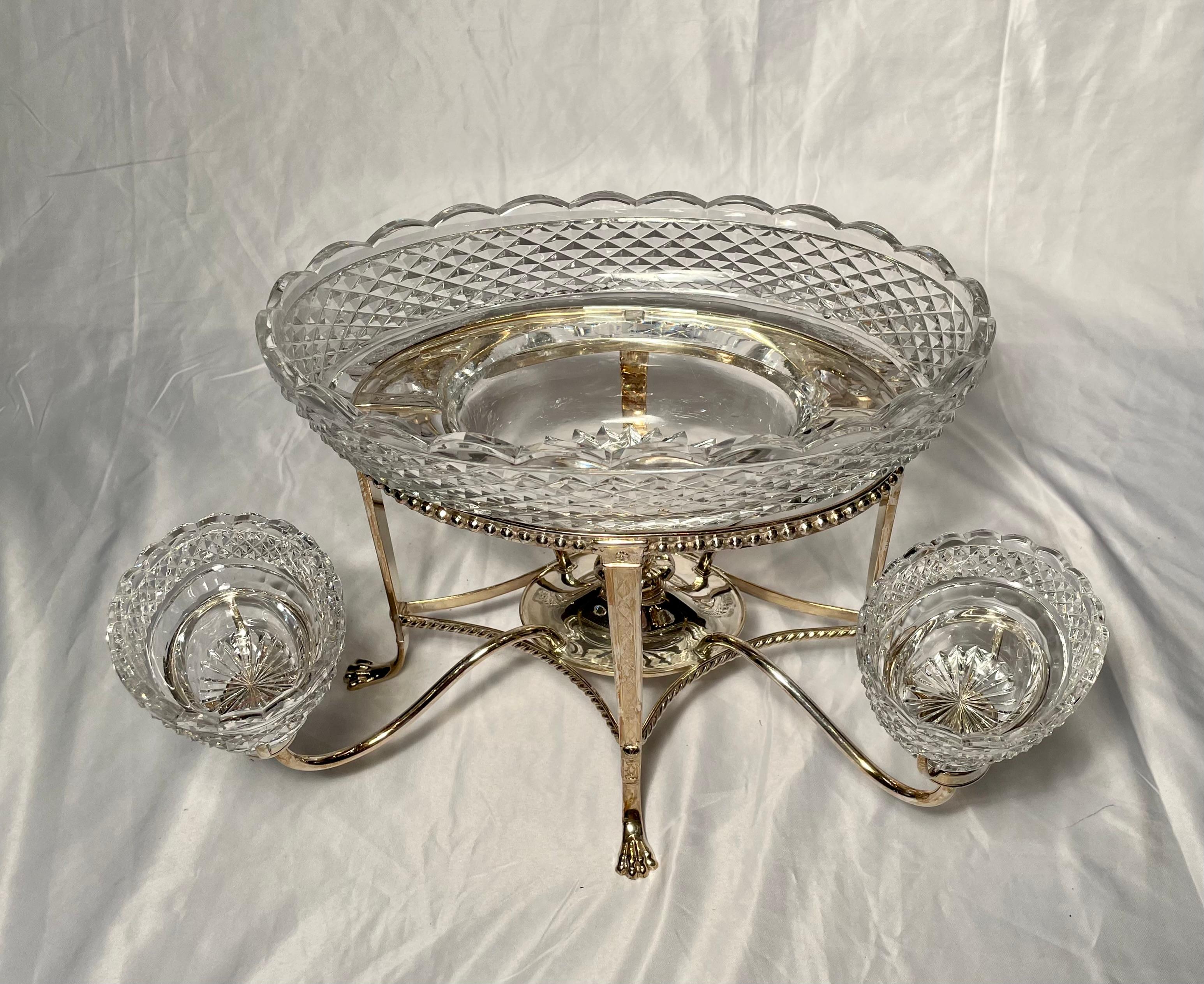 Antique English Silver Plated and Crystal Centerpiece, circa 1890-1910.