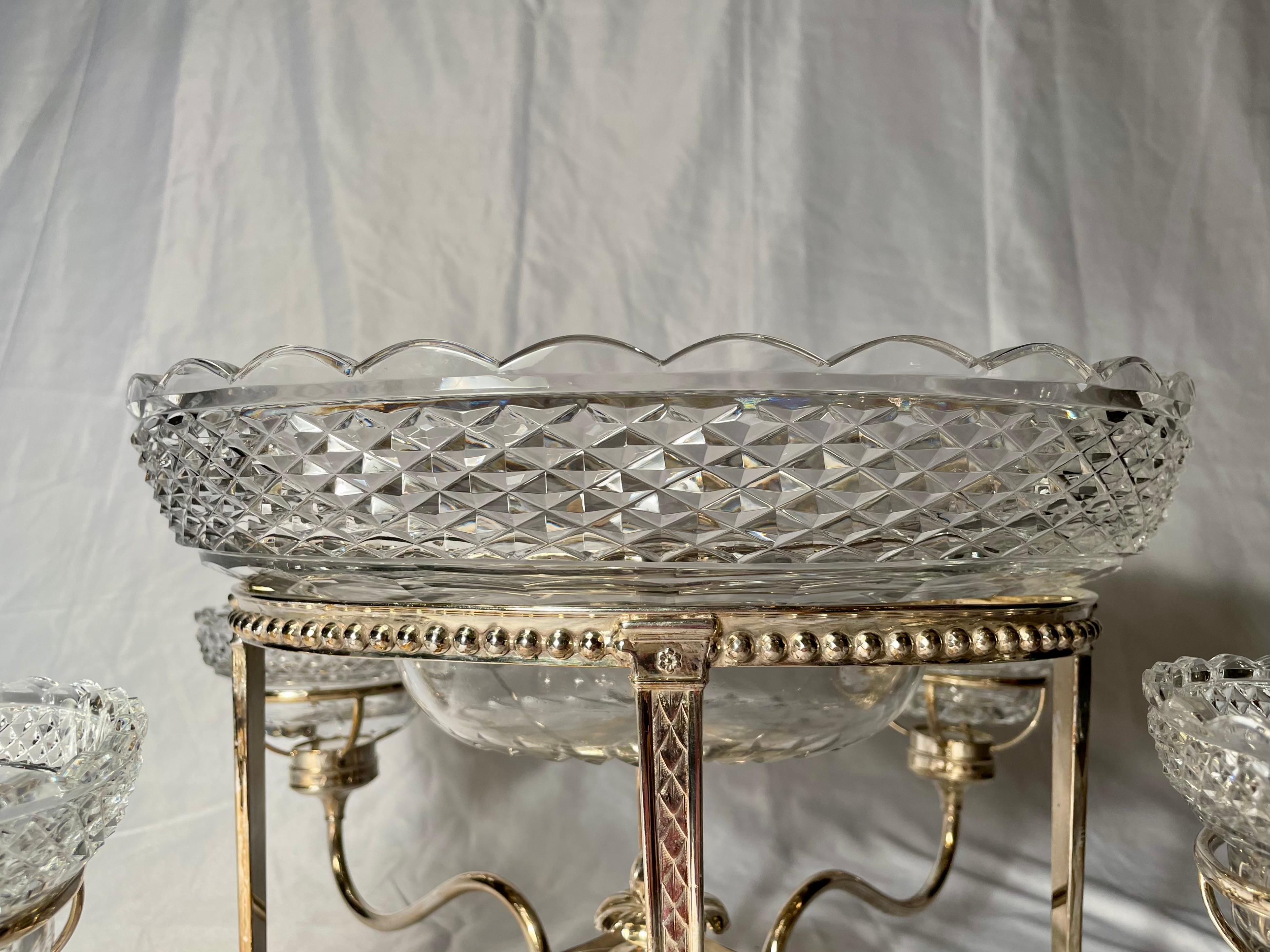Antique English Silver Plated and Crystal Centerpiece, circa 1890-1910 In Good Condition For Sale In New Orleans, LA