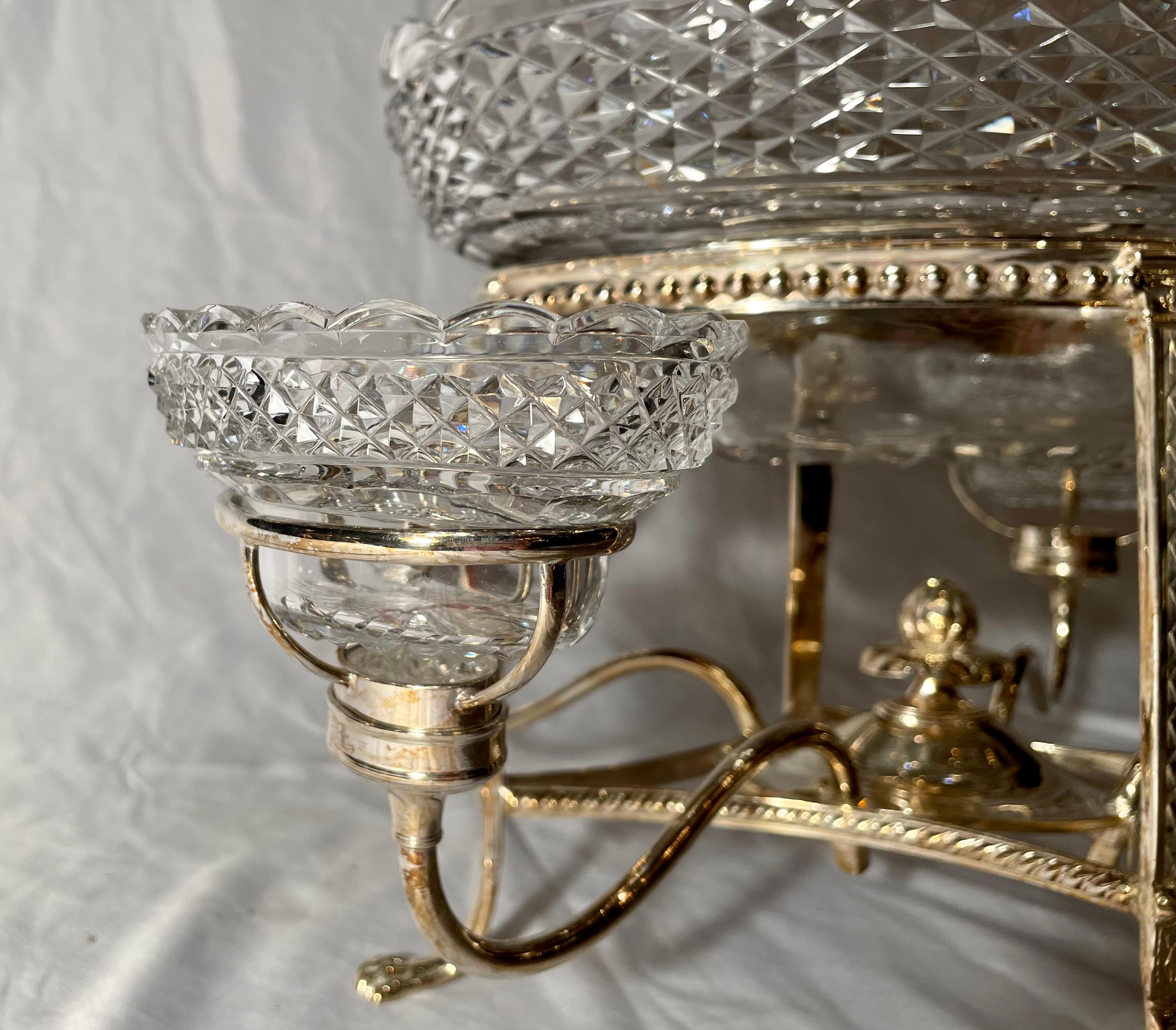 20th Century Antique English Silver Plated and Crystal Centerpiece, circa 1890-1910 For Sale