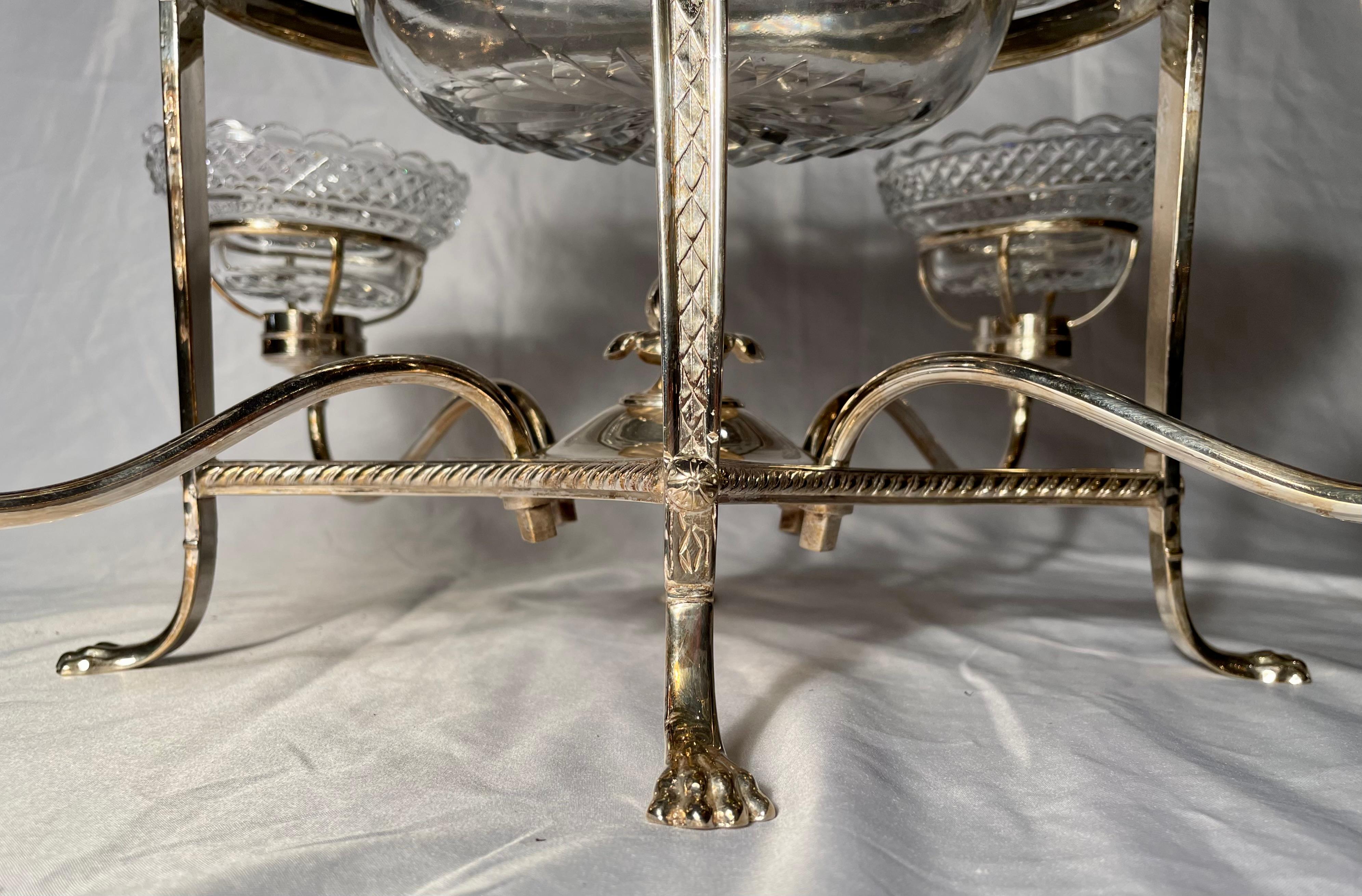 Antique English Silver Plated and Crystal Centerpiece, circa 1890-1910 For Sale 1