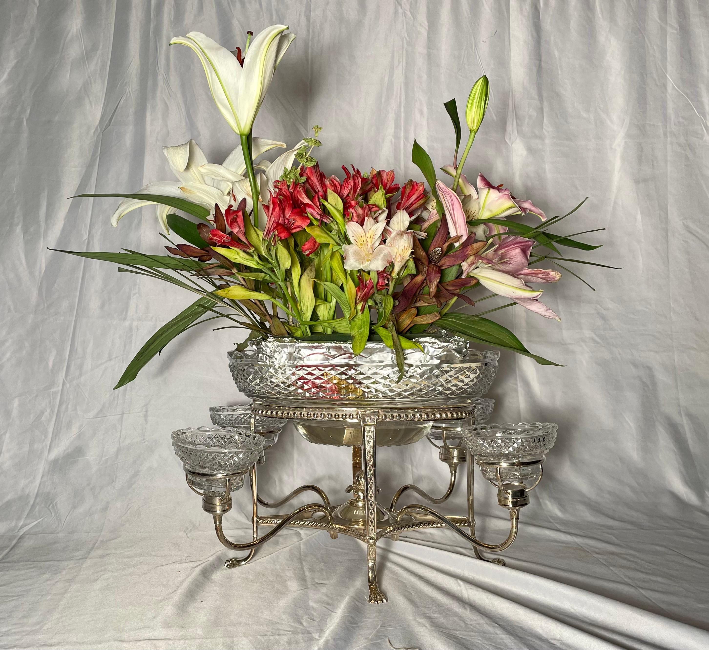 Antique English Silver Plated and Crystal Centerpiece, circa 1890-1910 For Sale 2