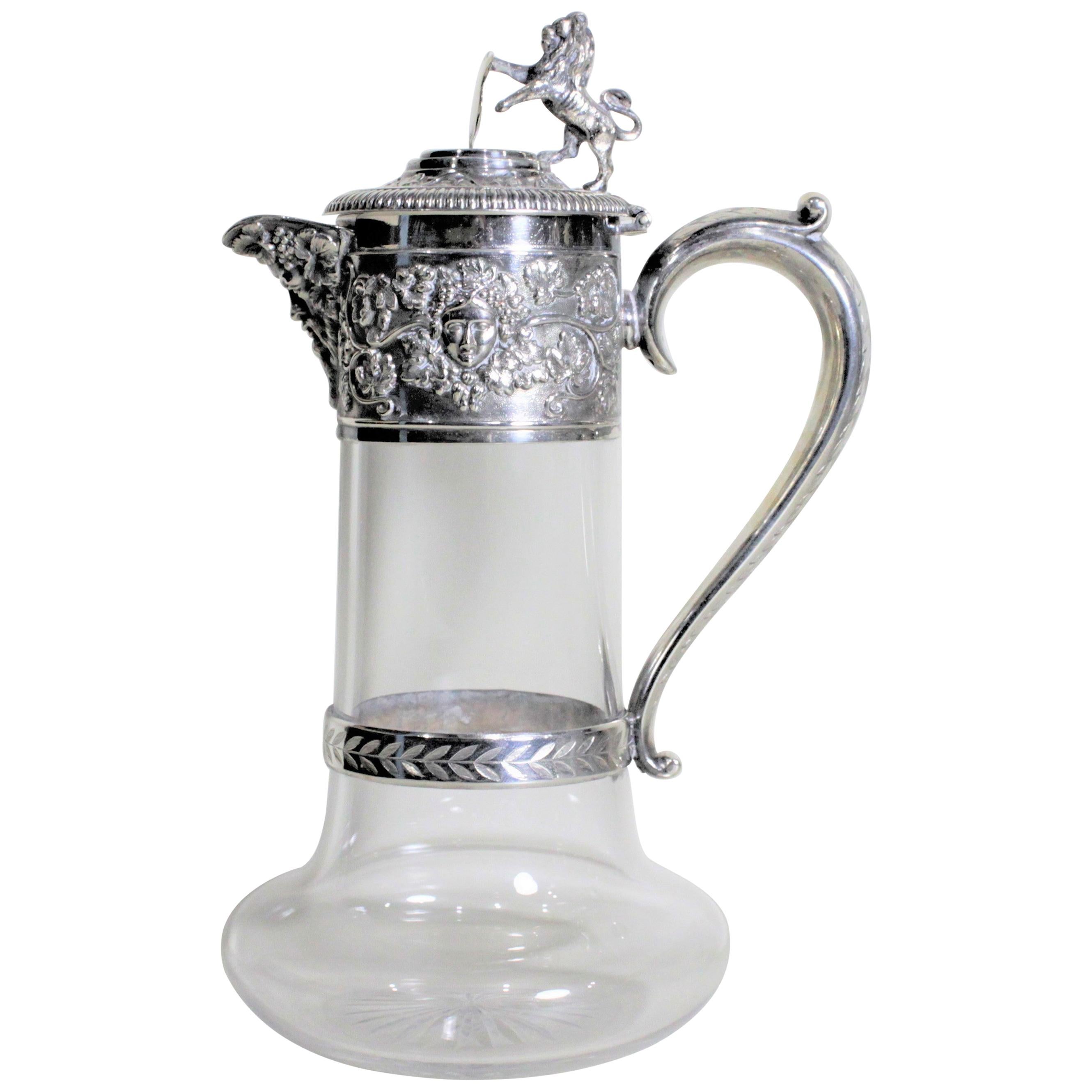 Antique English Silver Plated and Cut Glass Claret Jug or Decanter