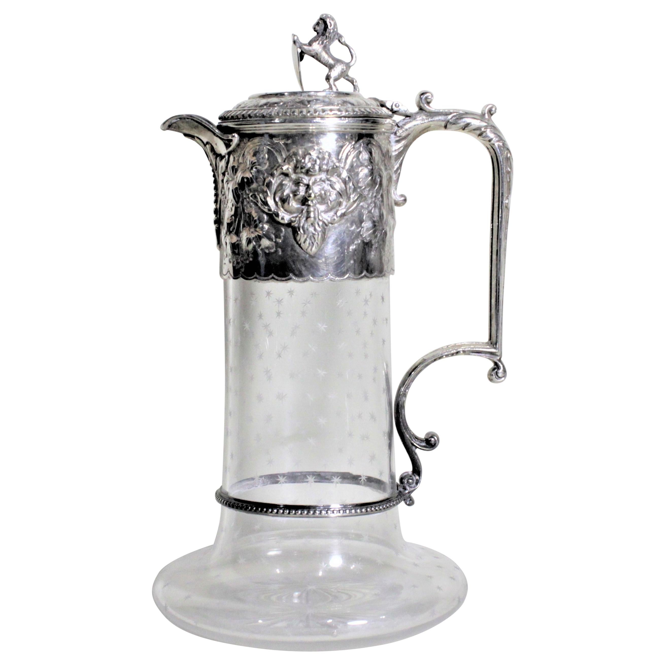 Antique English Silver Plated and Cut Glass Claret Jug or Decanter For Sale
