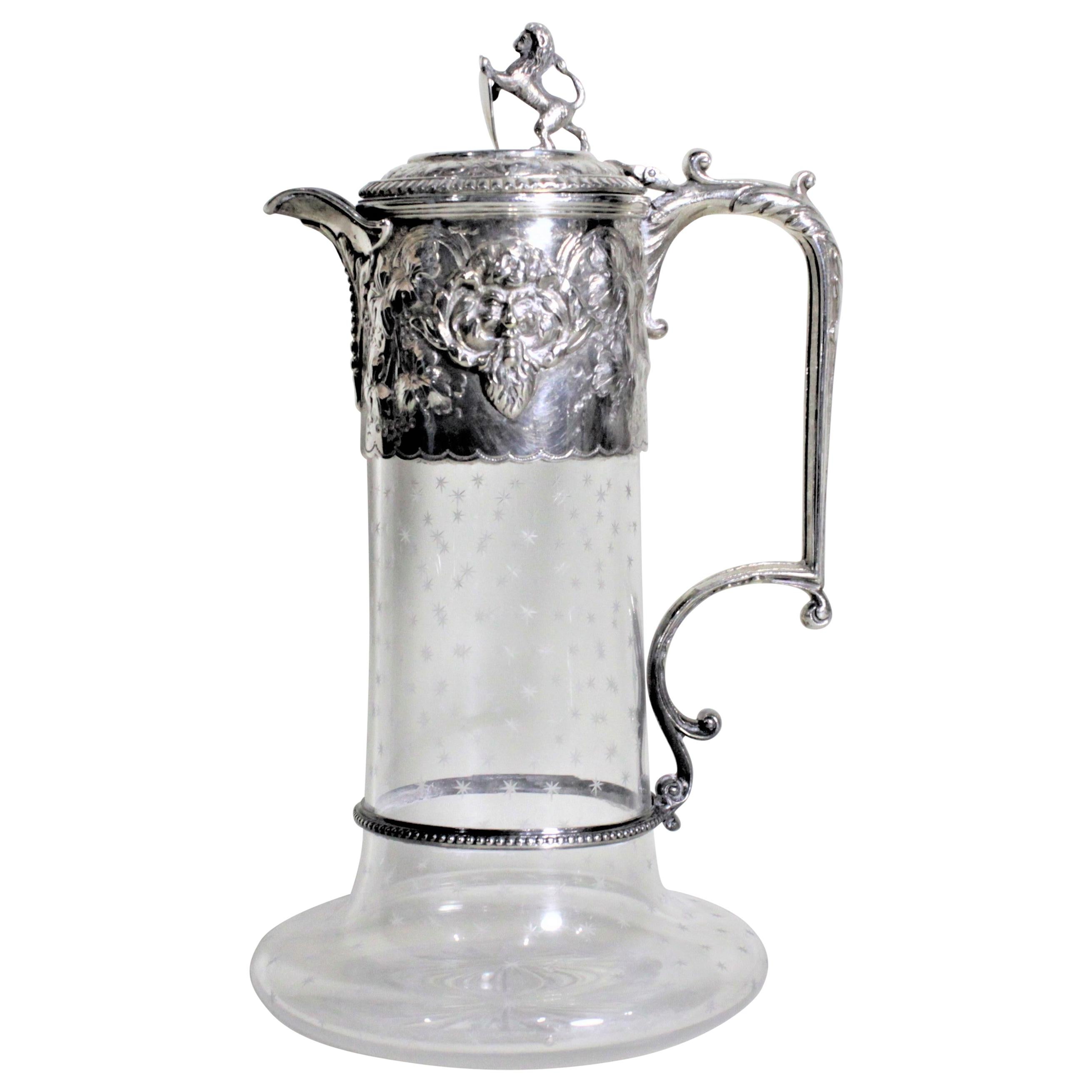 Antique English Silver Plated and Cut Glass Claret Jug or Decanter