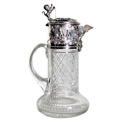 Antique English Silver Plated and Cut Glass Claret Jug or Decanter