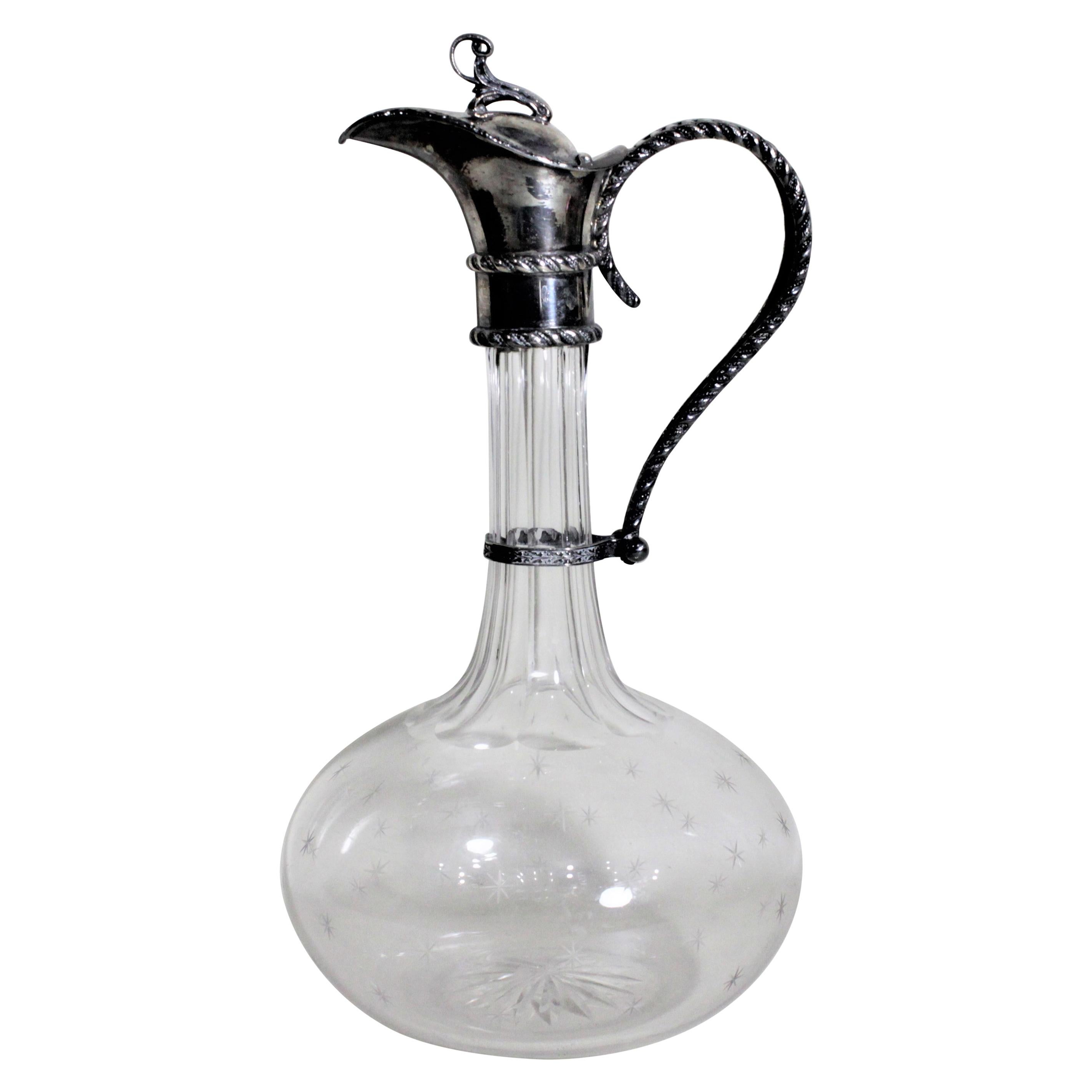 Antique English Silver Plated and Cut Glass Claret Jug or Decanter For Sale