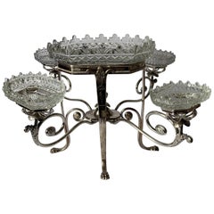 Antique English Silver Plated and Cut Glass Epergne