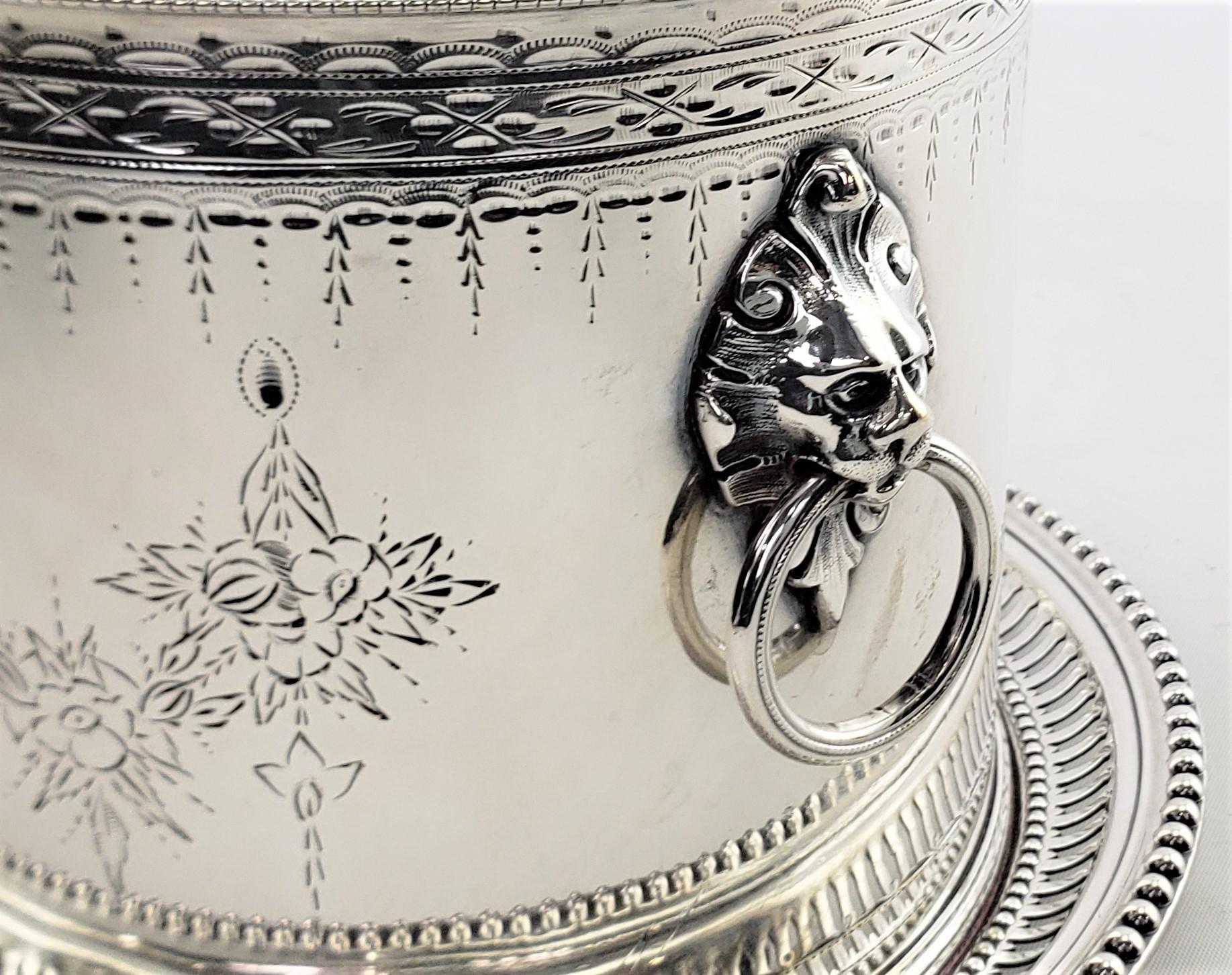 Antique English Silver Plated Biscuit Barrel with Lion Handles & Claw Feet For Sale 5