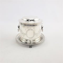 Antique English Silver Plated Biscuit Barrel with Lion Handles & Claw Feet