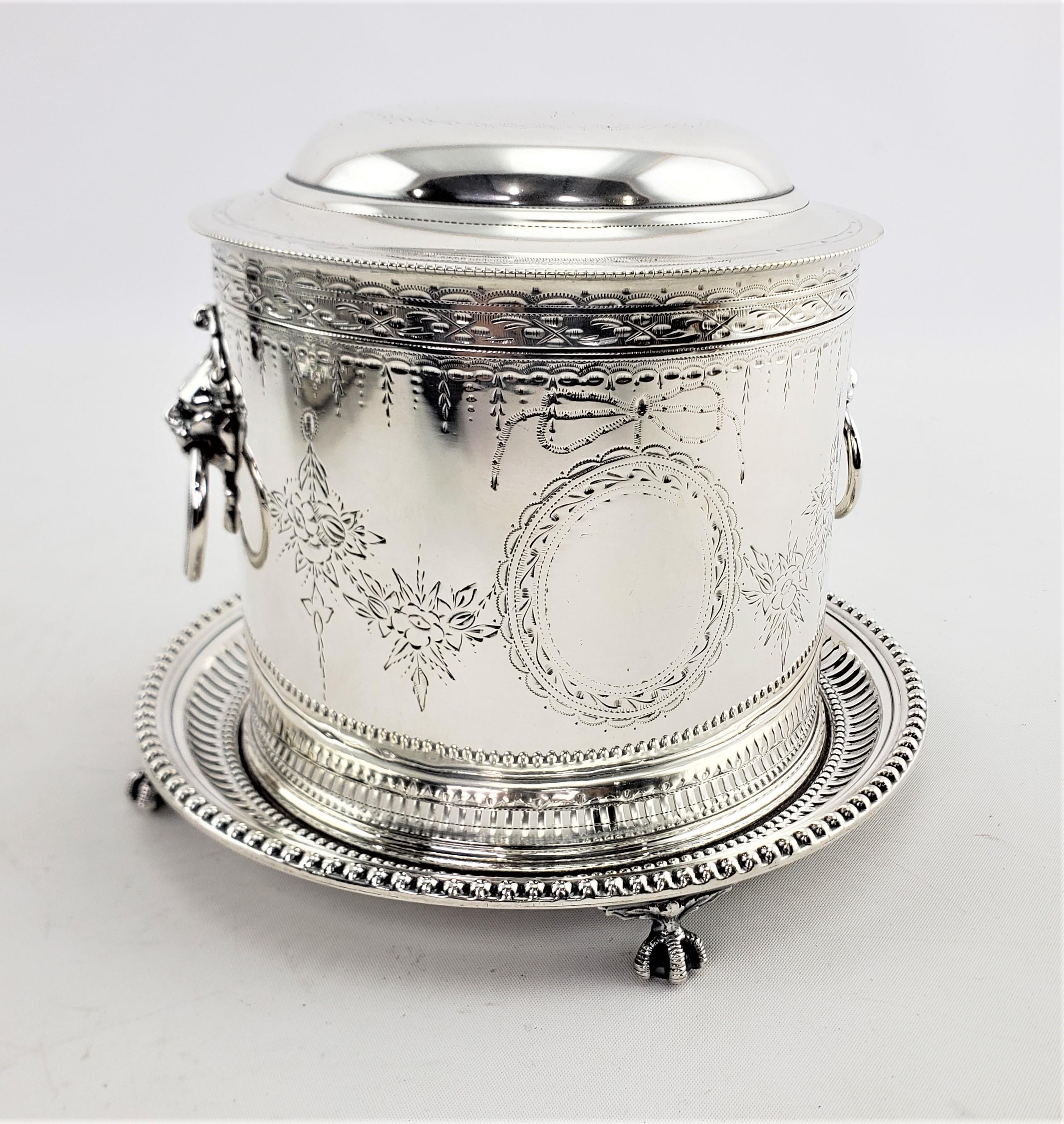 Antique English Silver Plated Biscuit Barrel with Lion Handles & Claw Feet In Good Condition For Sale In Hamilton, Ontario