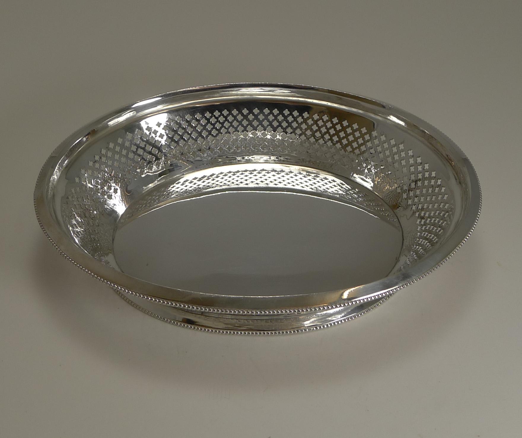 Late 19th Century Antique English Silver Plated Bread Basket by Atkin Brothers, Reg. 1873