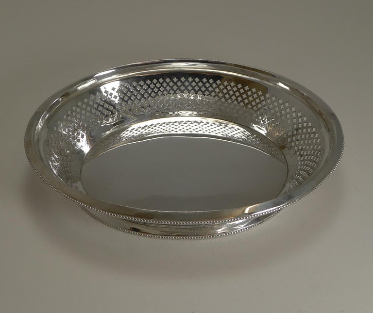 Antique English Silver Plated Bread Basket by Atkin Brothers, Reg. 1873