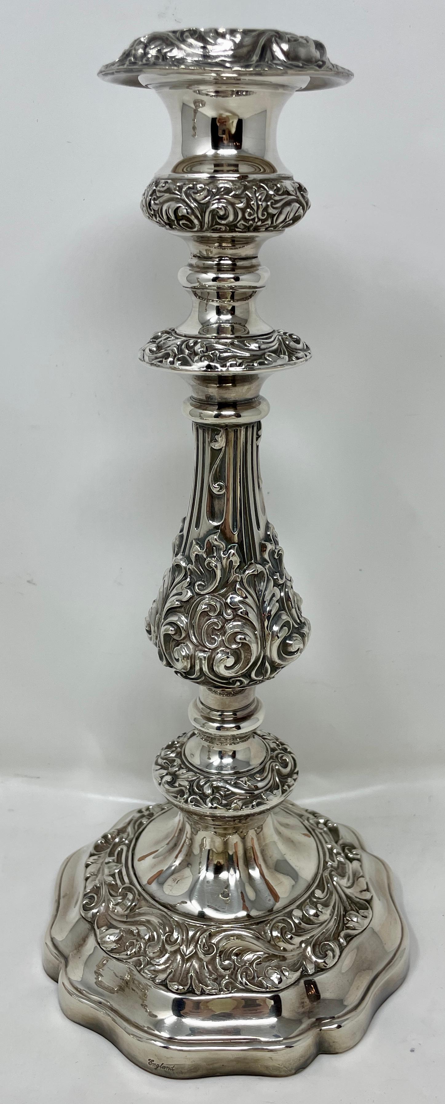 Antique English very fine silver-plated candlesticks, circa 1895-1910.