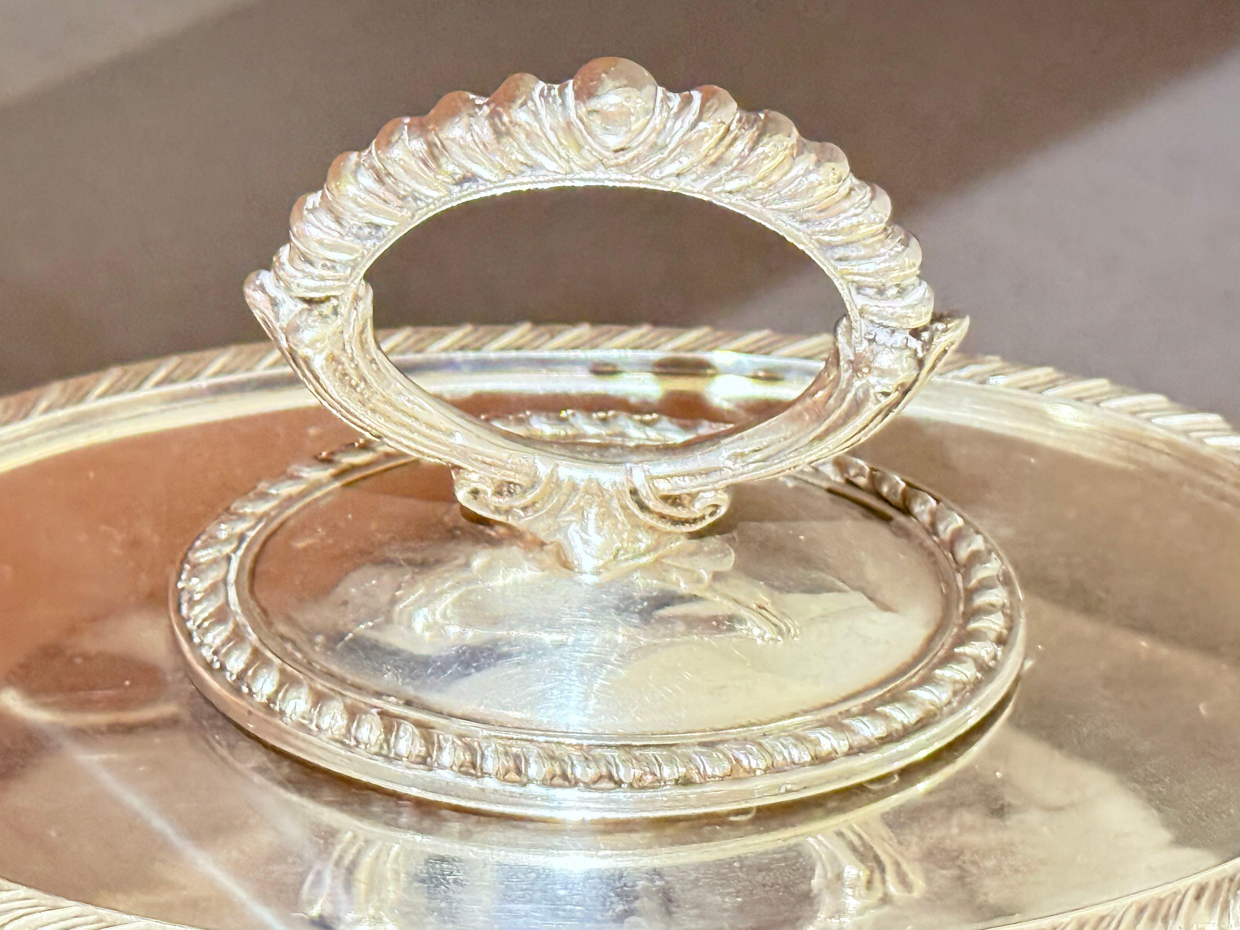 Early 20th Century Antique English Silver-Plated Chafing Dish with Burner, Victorian Luxury Home For Sale