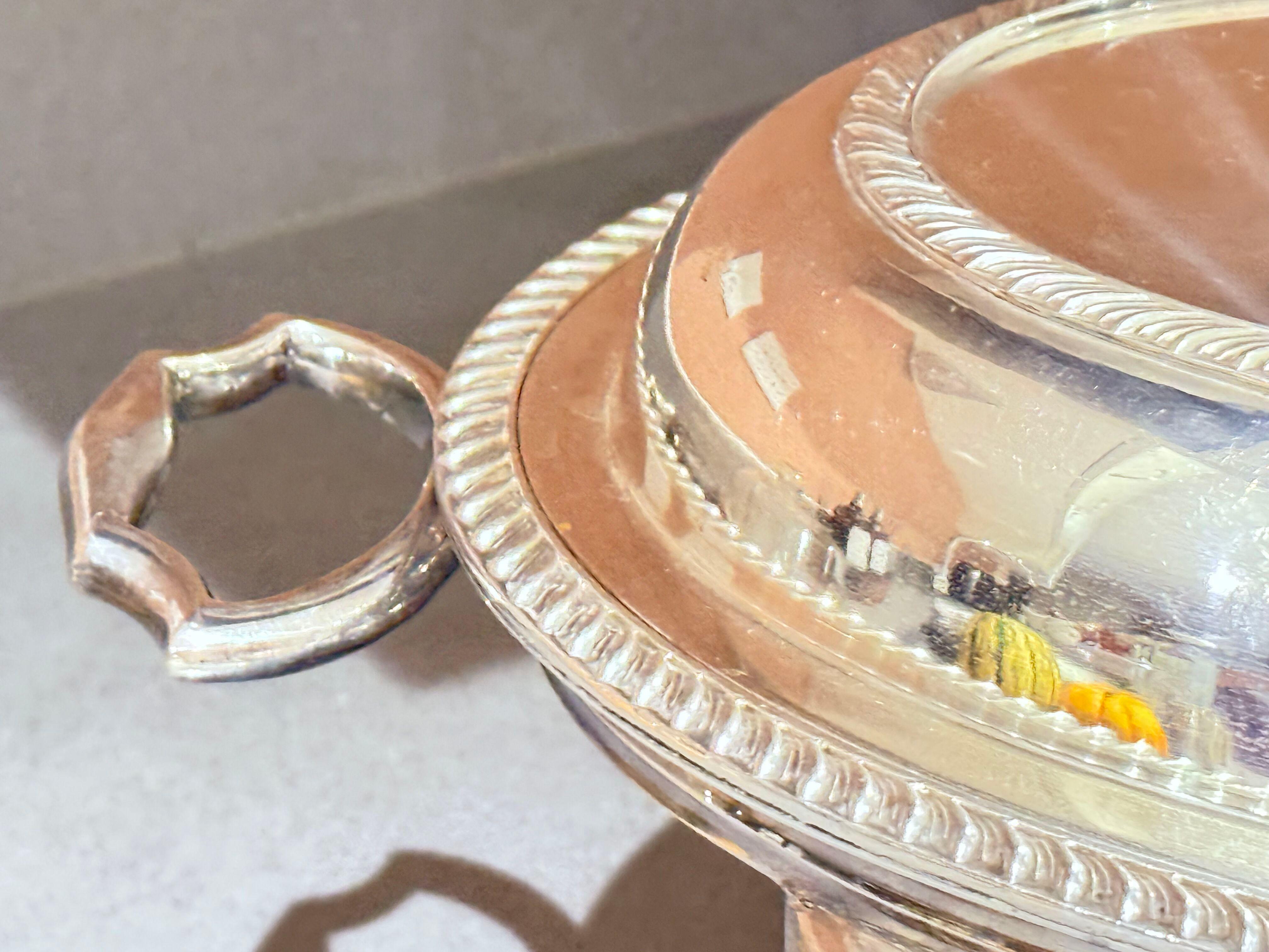 Antique English Silver-Plated Chafing Dish with Burner, Victorian Luxury Home For Sale 1