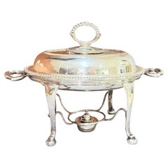 Antigua Chafing Dish inglesa plateada con quemador, casa de lujo victoriana