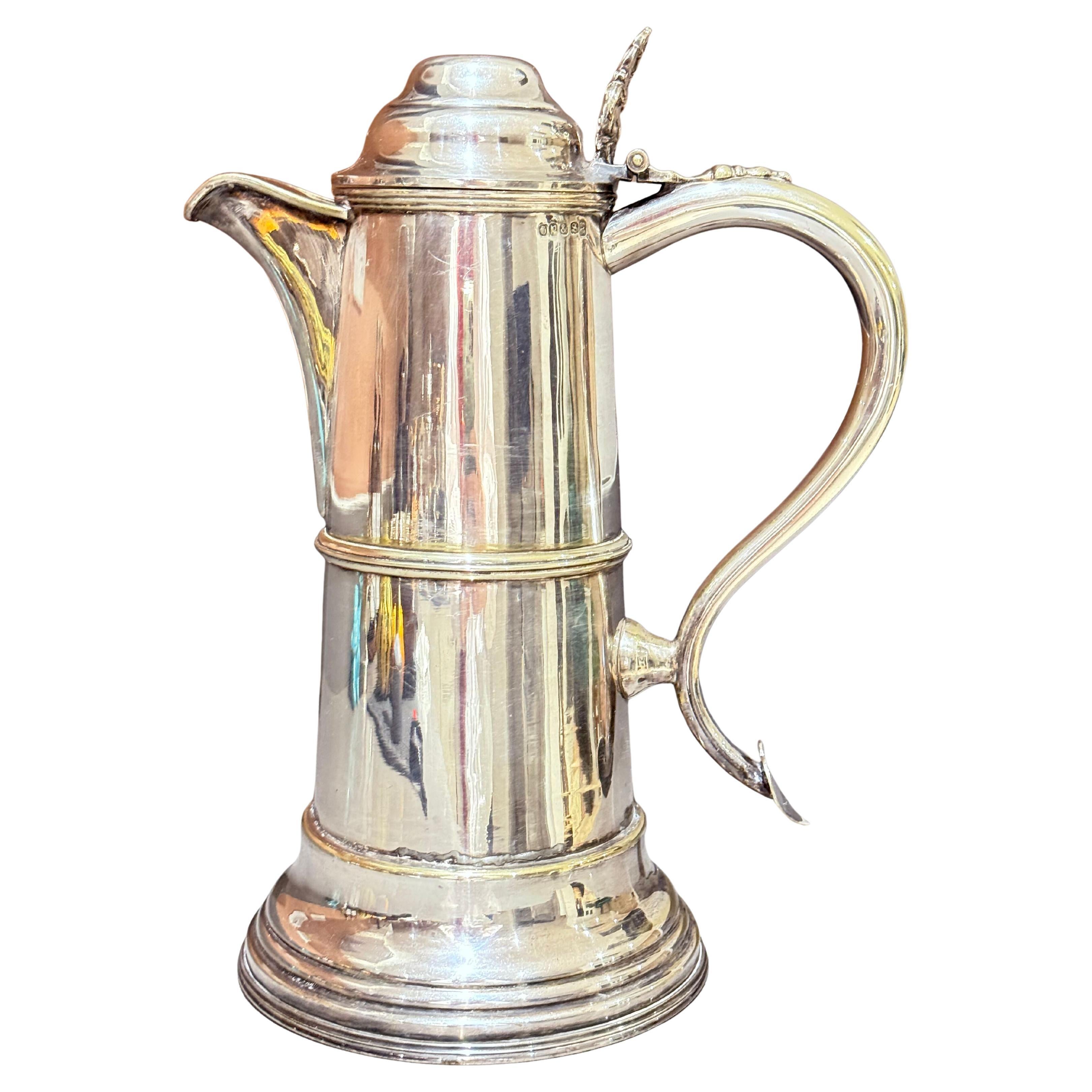 Antique English Silver-Plated Coffee Pot with Hinged Lid, Ornate Hot Water Pot