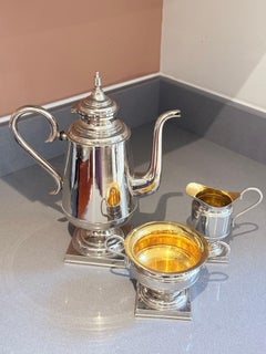 Antique English Silver-Plated Coffee Set – 3 Piece Tea Service Pot Sugar Bowl