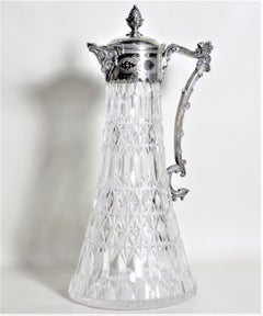 Antique English Silver Plated & Cut Crystal Claret Jug or Decanter