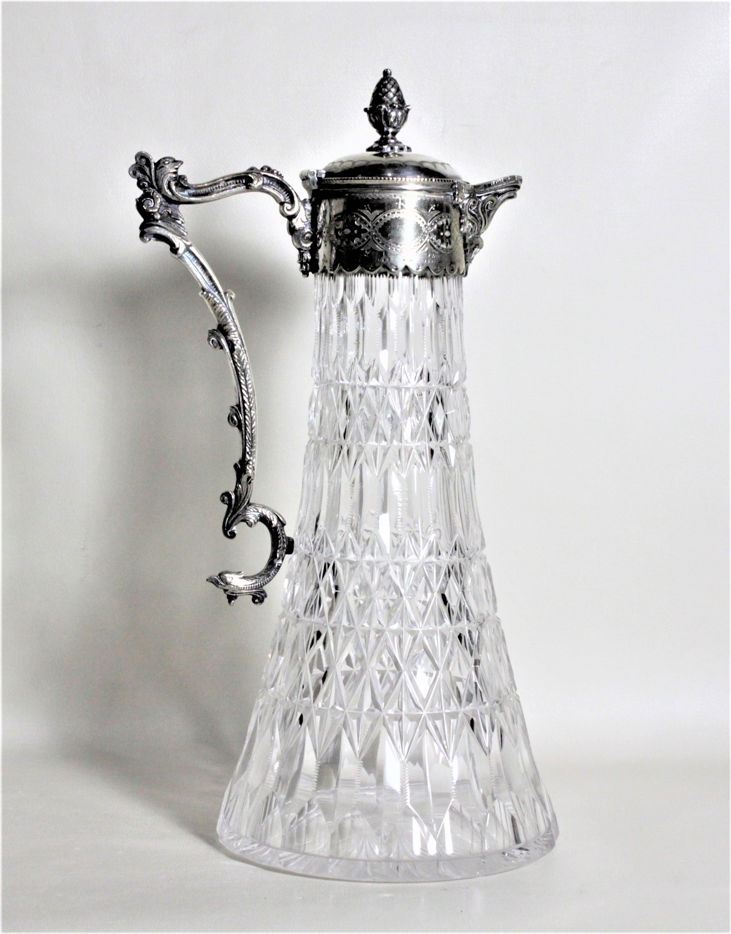 Victorian Antique English Silver Plated & Cut Crystal Claret Jug or Decanter