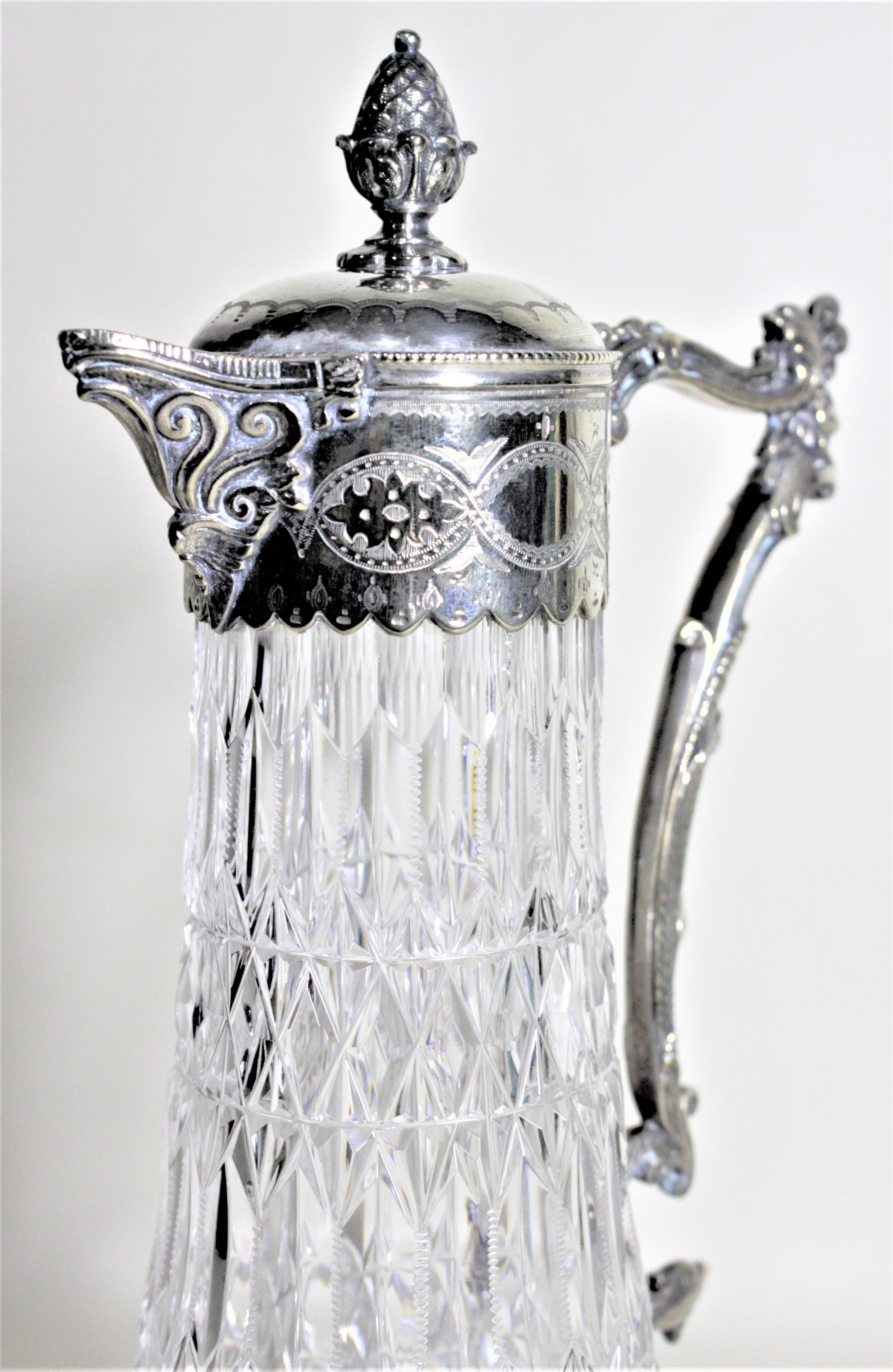Hand-Crafted Antique English Silver Plated & Cut Crystal Claret Jug or Decanter