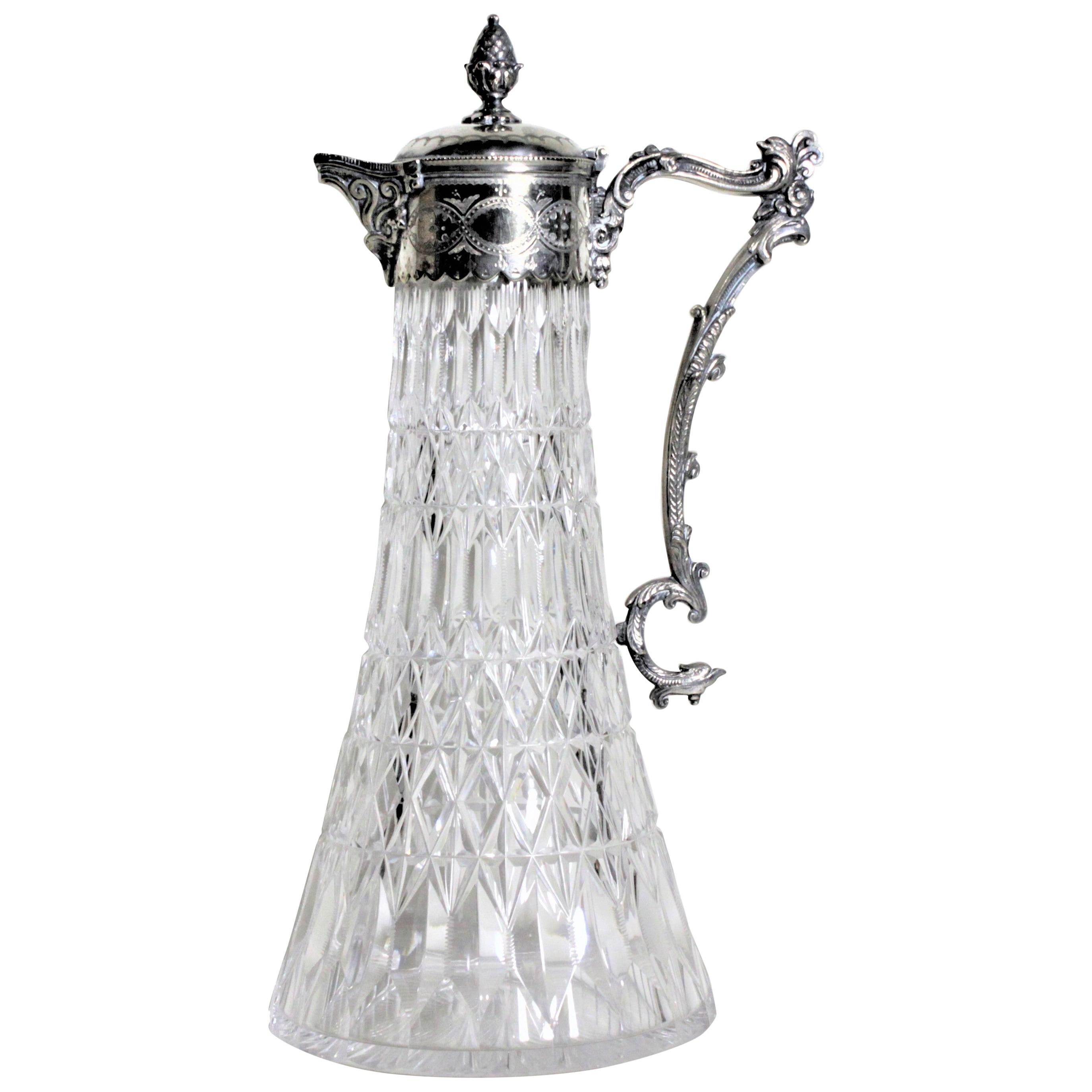 Antique English Silver Plated & Cut Crystal Claret Jug or Decanter