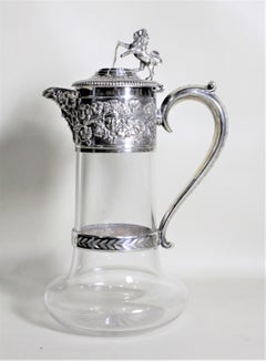 Antique English Silver Plated and Cut Glass Claret Jug or Decanter