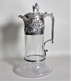 Antique English Silver Plated and Cut Glass Claret Jug or Decanter