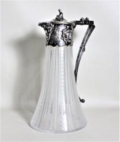 Antique English Silver Plated and Cut Glass Claret Jug or Decanter