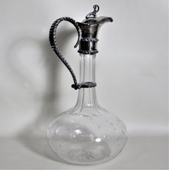 Antique English Silver Plated and Cut Glass Claret Jug or Decanter